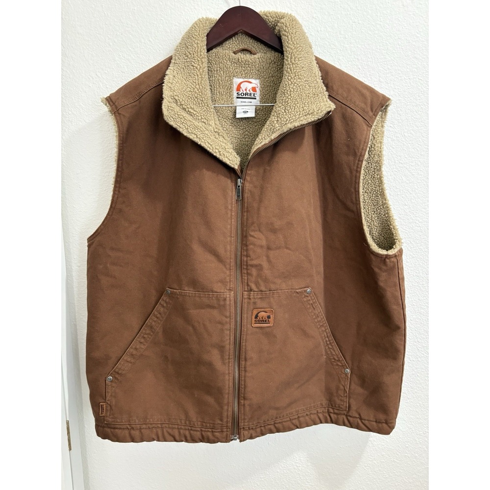 Sorel Sherpa‎ Lined Duck Canvas Work Vest Men's XXL Heavy Outdoor Workwear Brown